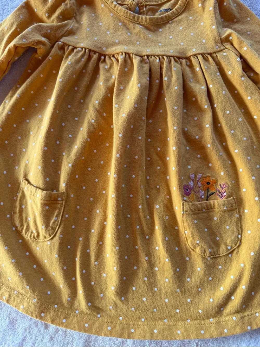 Carter's Mustard Yellow Polka Dot Long-Sleeve Dress with Pockets Size 12M